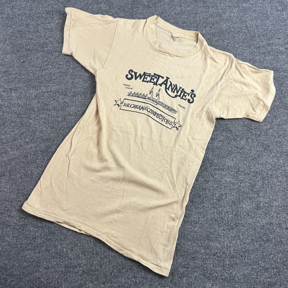 Vintage Sweet Annie's Shirt Mens Small Beige Marco Island Florida Ice Cream